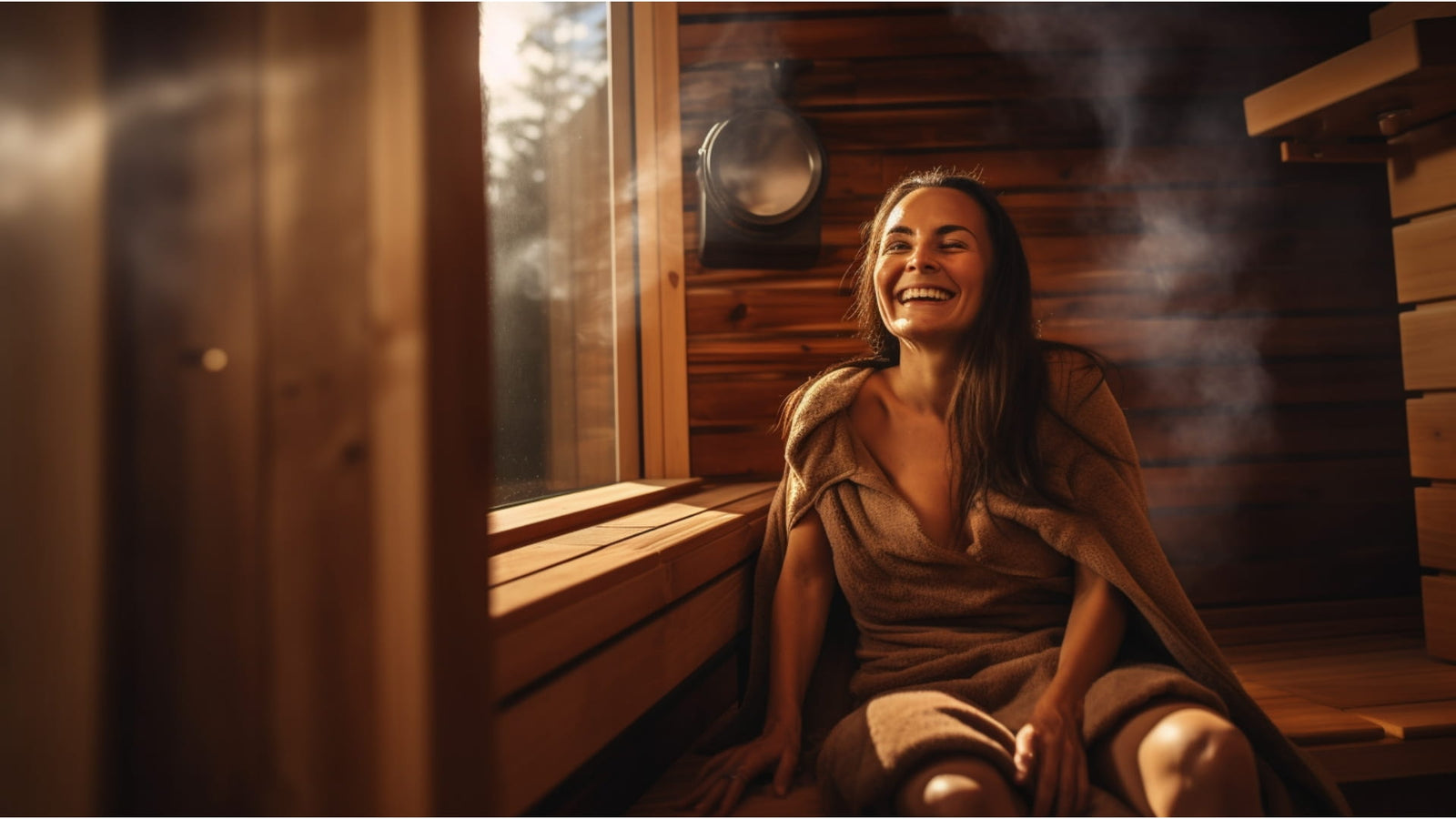 woman bathing in sauna