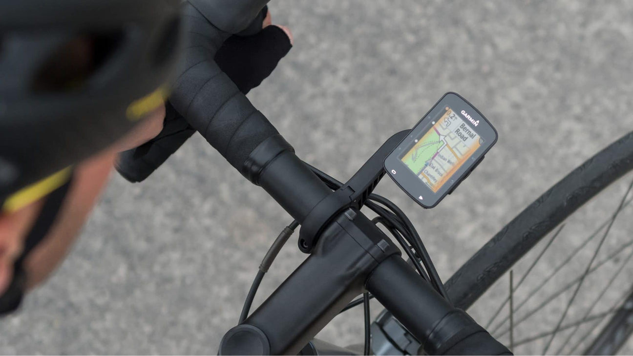 closeup of garmin cycling accessory attached on bike handles
