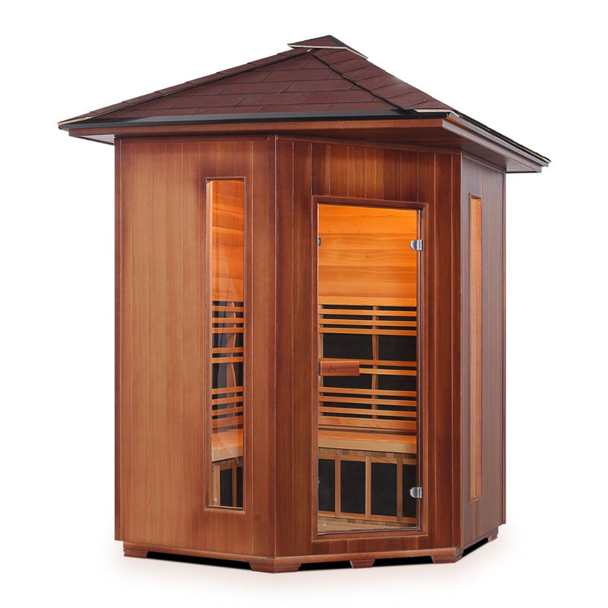 4 person corner infrared sauna mockup png side angle