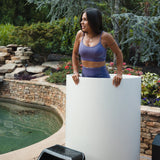 Woman Standing Up In Cold Life Plunge Ice Bath Tub Bundle Lifestyle Image 