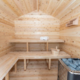 6 person family sauna inside of sauna back wall 