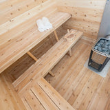 6 person family sauna inside of sauna birds-eye view