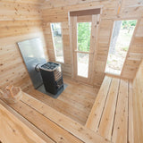 6 person family sauna inside of sauna back corner perspective