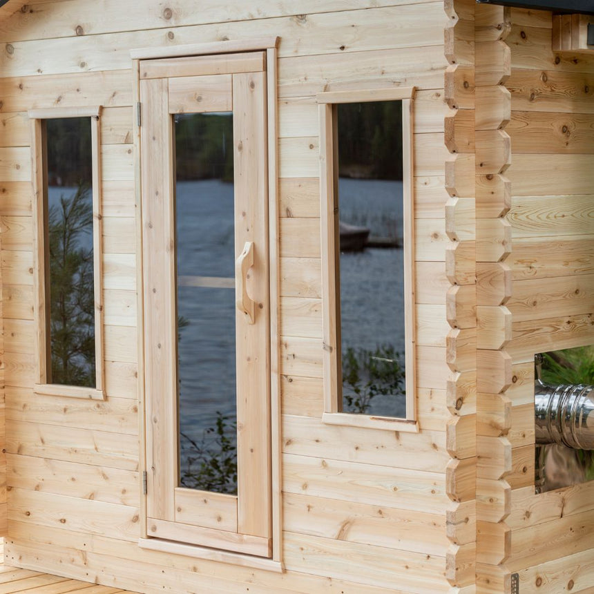 6 person family sauna mockup front view windows