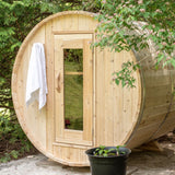 barrel sauna mockup outdoors front view in nature