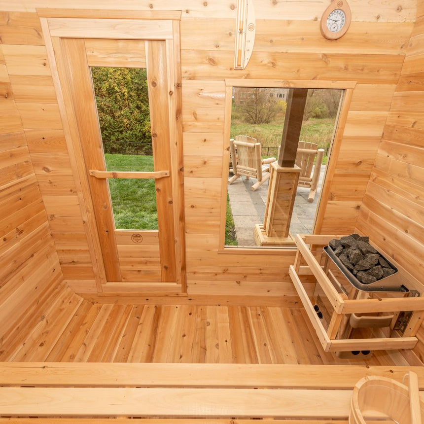 inside of sauna facing door