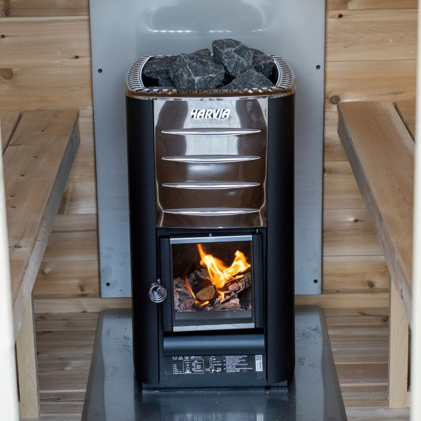close up of sauna heater