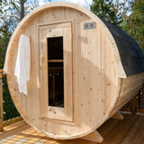 barrel sauna mockup outdoors front view on deck