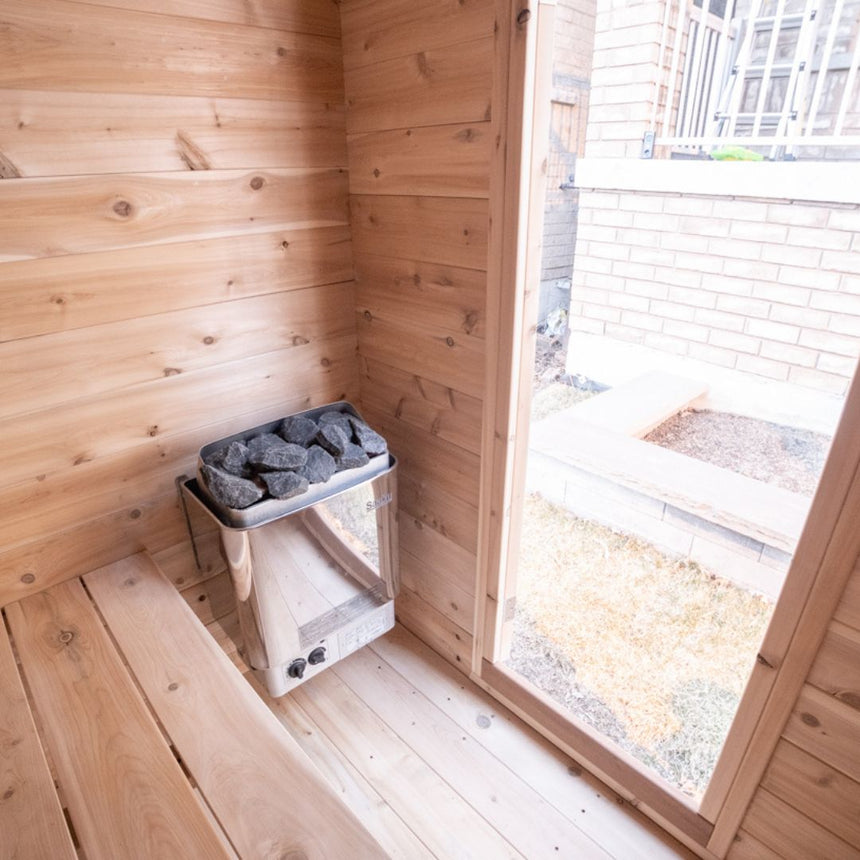 inside of sauna facing door