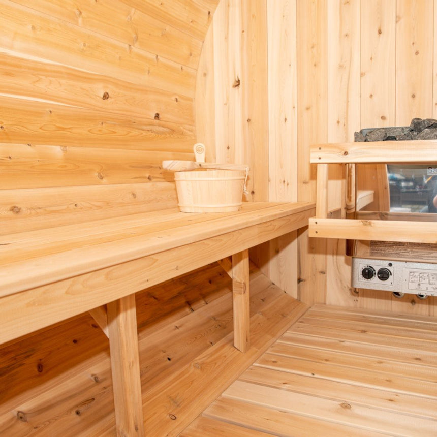 barrel sauna mockup inside bench