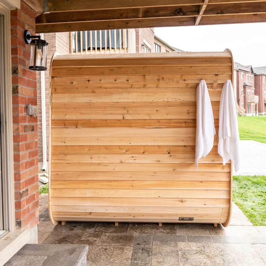 mockup of sauna side view outdoors