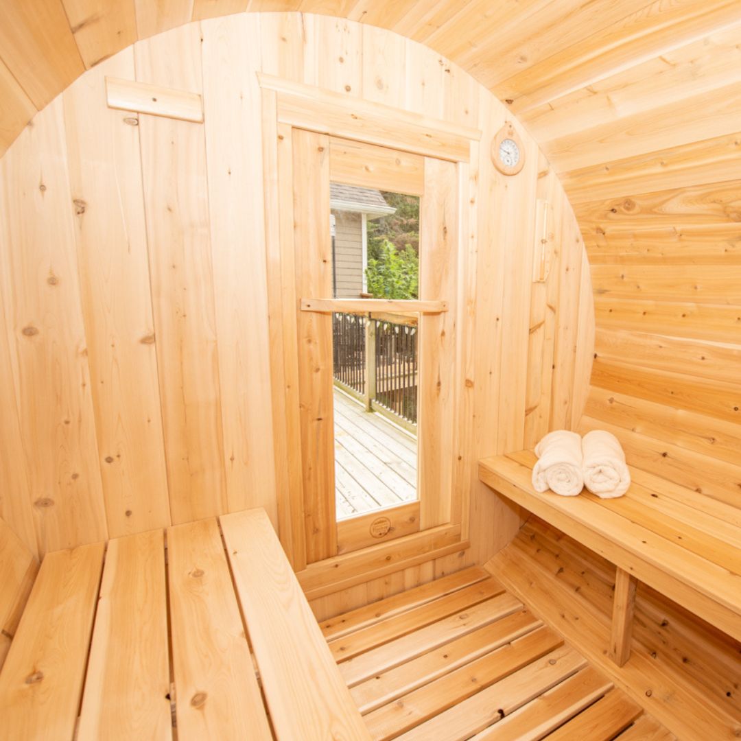 barrel sauna mockup inside view