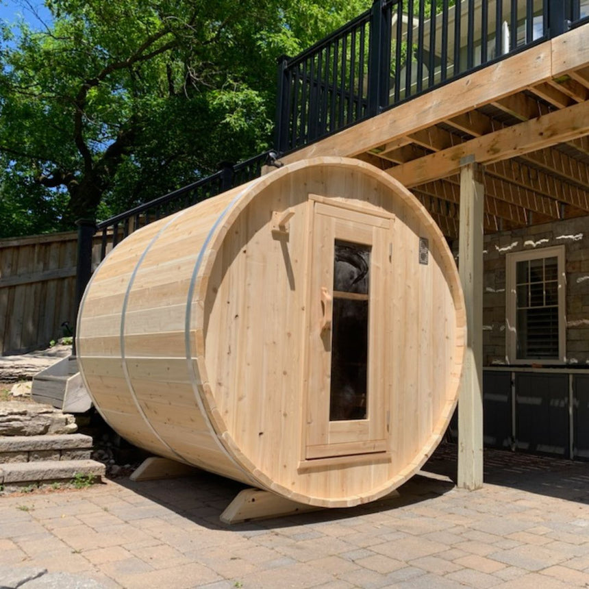 barrel sauna mockup outdoors front view 