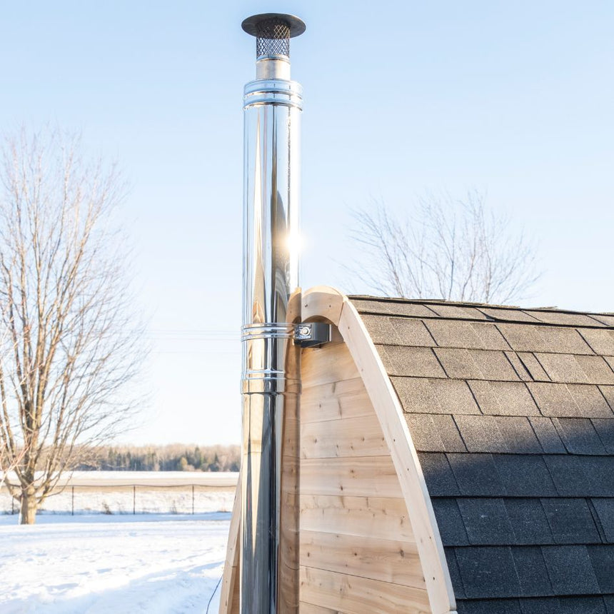 back view of saunas outdoors chimney