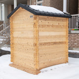 back and side view of sauna outdoors