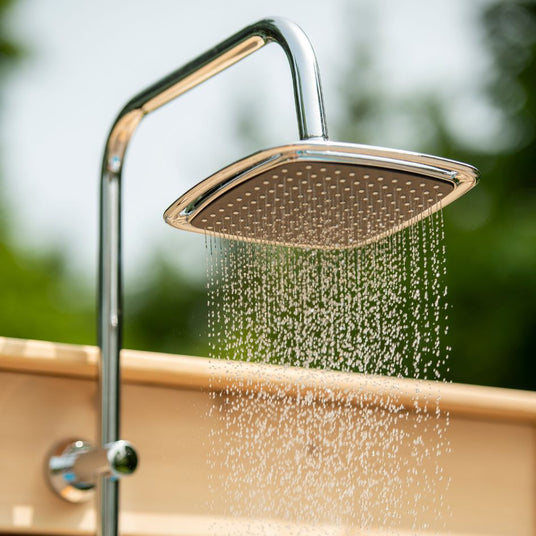 mockup of shower outdoors shower head zoomed