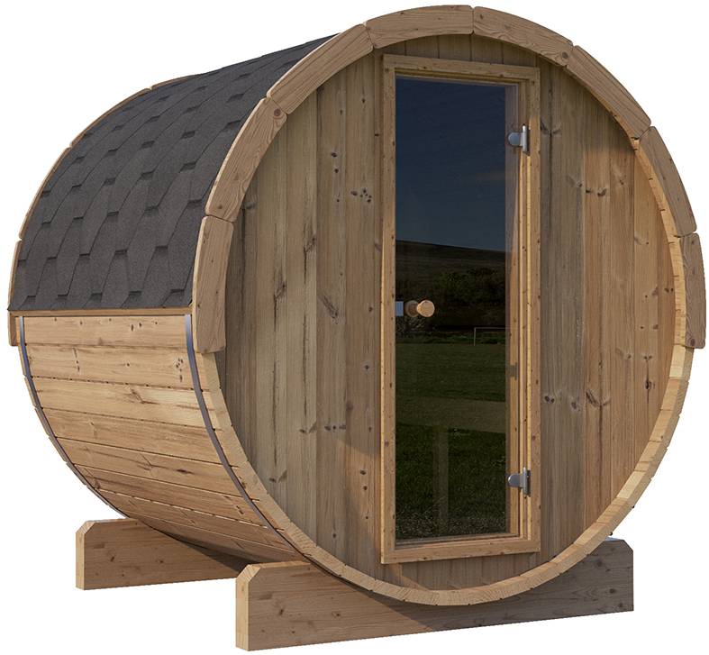 ZiahCare's SaunaLife Model E7 4 Person Outdoor Barrel Sauna Mockup Image 2