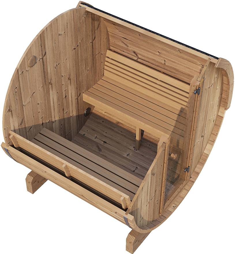 ZiahCare's SaunaLife Model E7 4 Person Outdoor Barrel Sauna Mockup Image 3