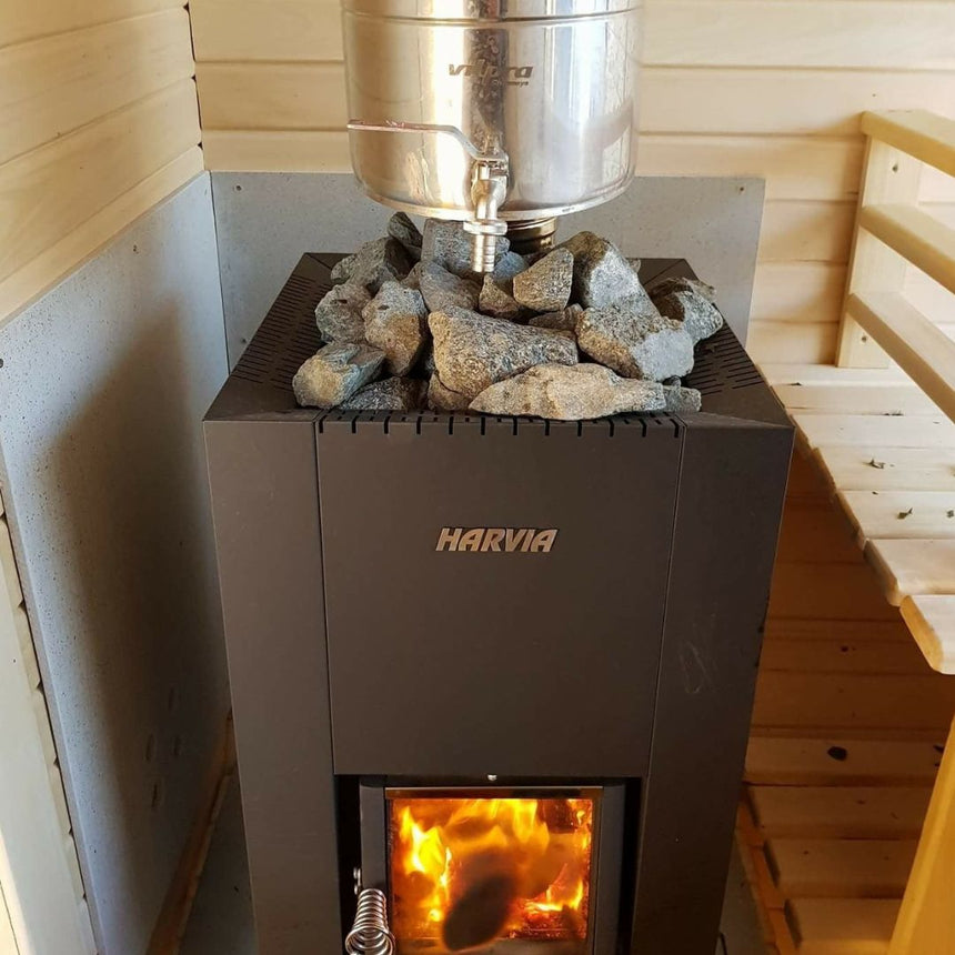 Harvia Linear 16 Wood-Fired Sauna Heater Mockup Lifestyle Close Up