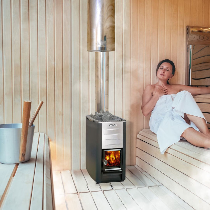 Harvia m3 Wood-Fired Sauna Heater Mockup Lifestyle 