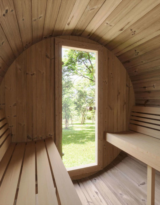 Outdoor Barrel Sauna Lifestyle Image Views