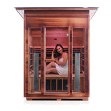 3 PERSON OUTDOOR INFRARED SAUNA MOCKUP PNG WITH WOMAN INSIDE
