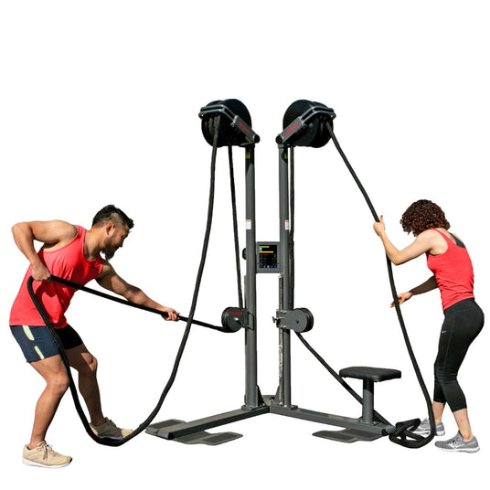 Man and Woman Using the RX2500D Dual Station Vertical Rope Pull Machine