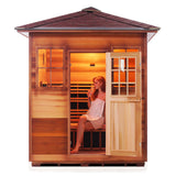 4 person infrared sauna mockup png with woman inside