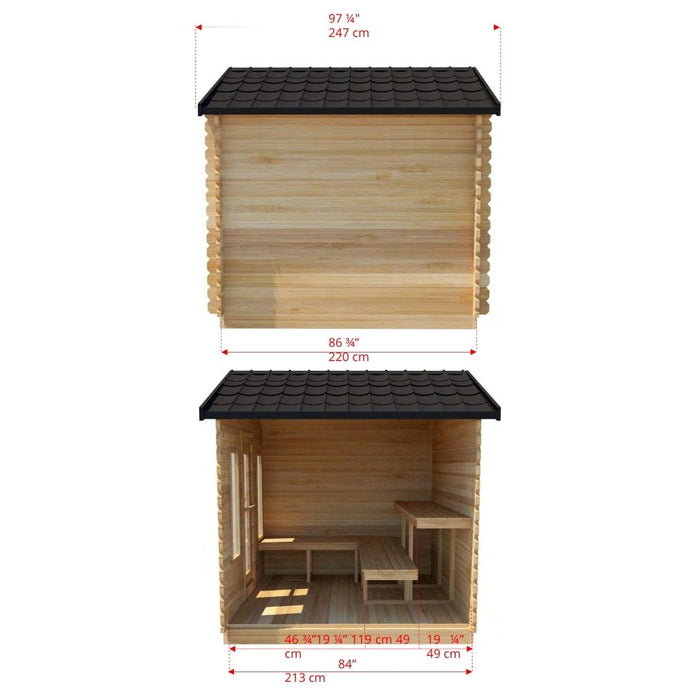 Sauna inside view and back view dimensions mockup white background-1