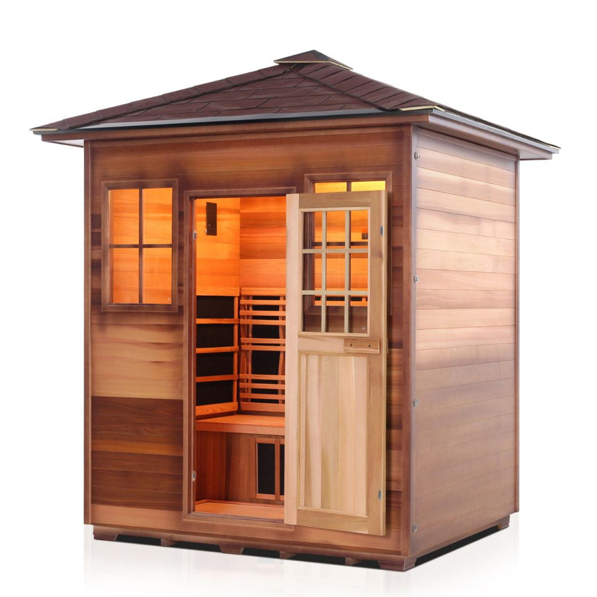 sierra 4 person outdoor infrared sauna with door open