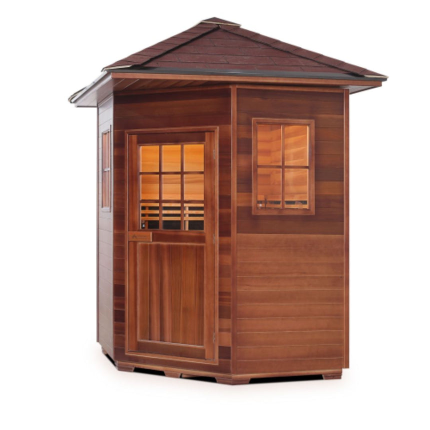 4 person outdoor infrared corner sauna mockup png