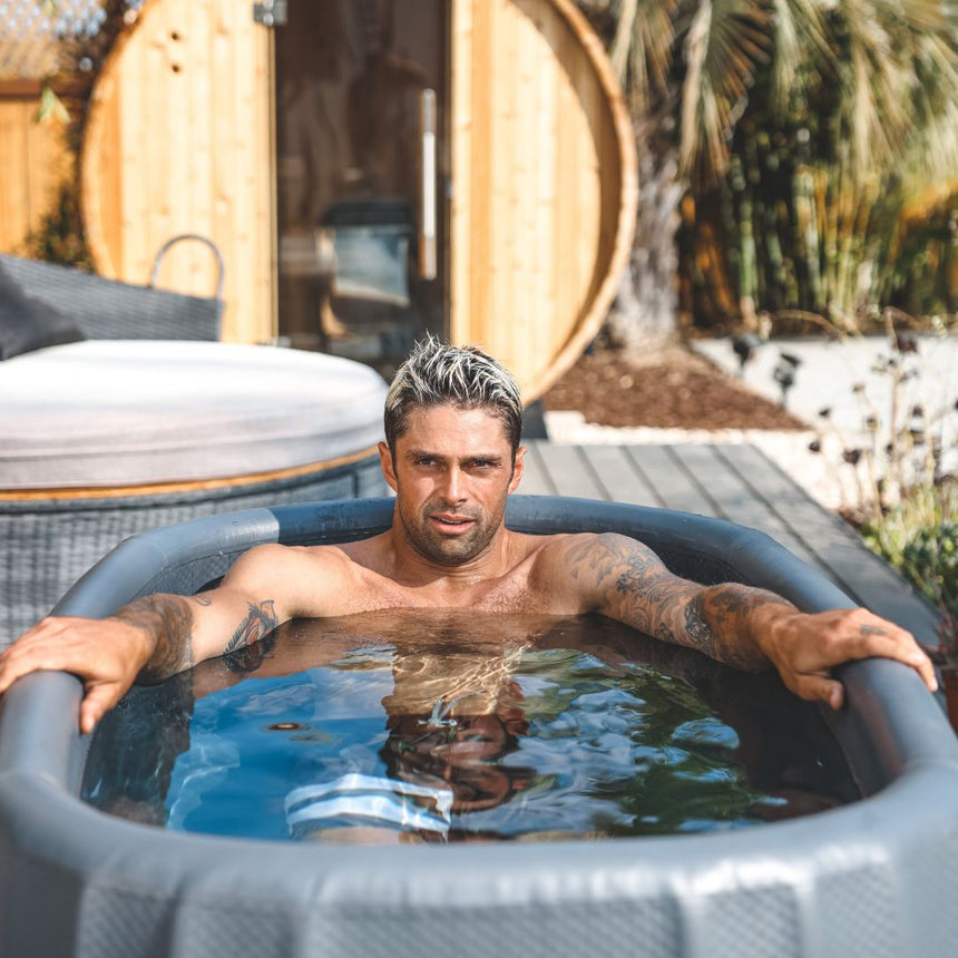 ice bath tub mockup man in tub lifestyle photo