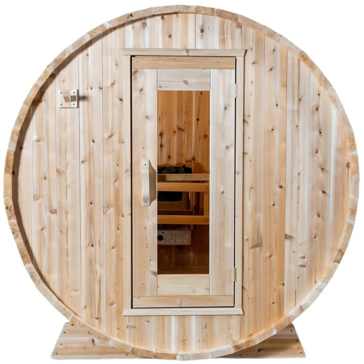 ZiahCare's Dundalk Harmony 4 Person Outdoor Barrel Sauna Kit Mockup Image 5