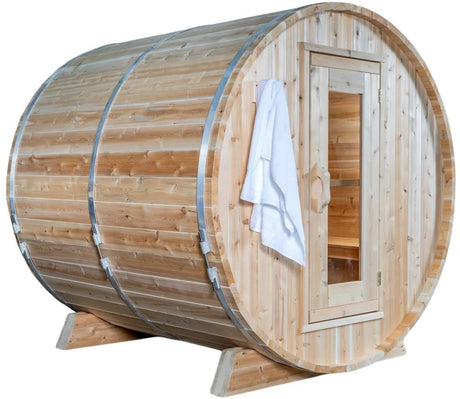 ZiahCare's Dundalk Harmony 4 Person Outdoor Barrel Sauna Kit Mockup Image 2
