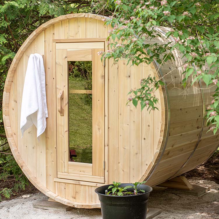 ZiahCare's Dundalk Harmony 4 Person Outdoor Barrel Sauna Kit Mockup Image 11