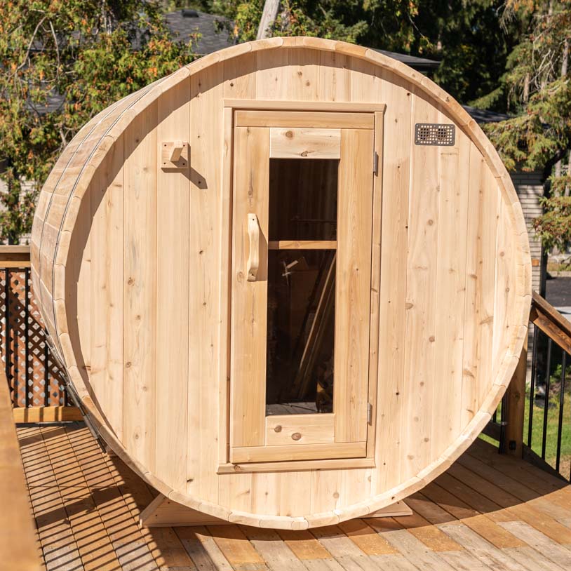 ZiahCare's Dundalk Harmony 4 Person Outdoor Barrel Sauna Kit Mockup Image 10