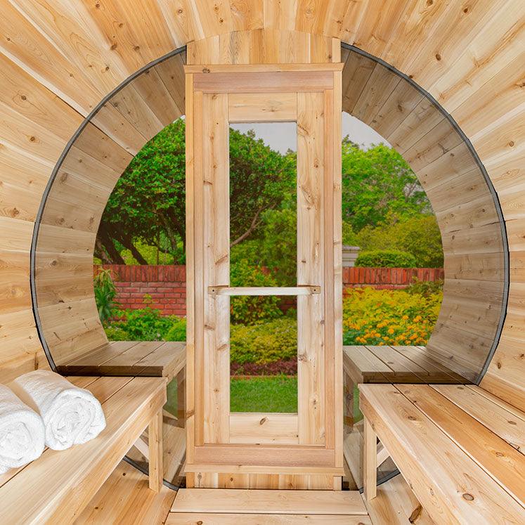 ZiahCare's Dundalk Serenity MP 4 Person Outdoor Barrel Sauna Kit Mockup Image 11