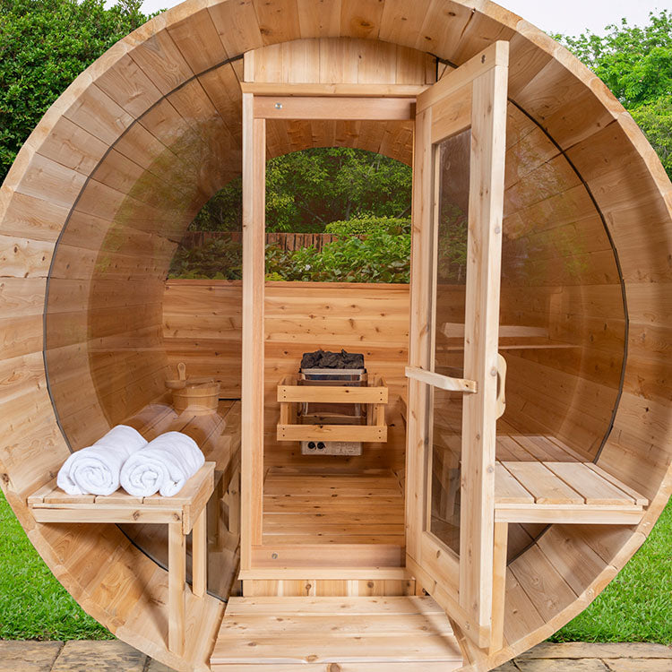 ZiahCare's Dundalk Serenity MP 4 Person Outdoor Barrel Sauna Kit Mockup Image 10