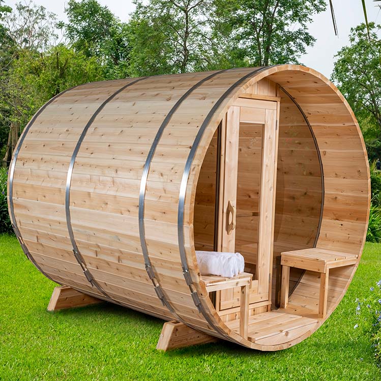 ZiahCare's Dundalk Serenity MP 4 Person Outdoor Barrel Sauna Kit Mockup Image 6