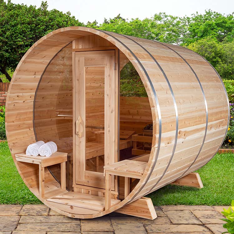 ZiahCare's Dundalk Serenity MP 4 Person Outdoor Barrel Sauna Kit Mockup Image 5