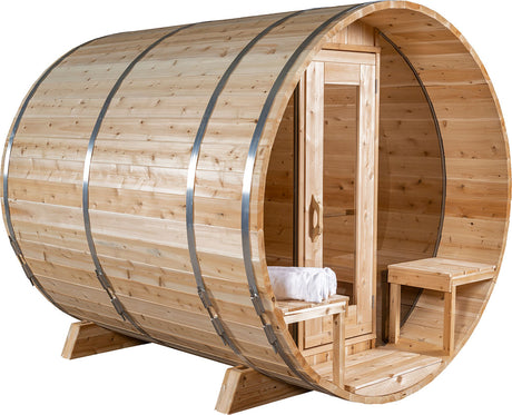 ZiahCare's Dundalk Serenity MP 4 Person Outdoor Barrel Sauna Kit Mockup Image 2