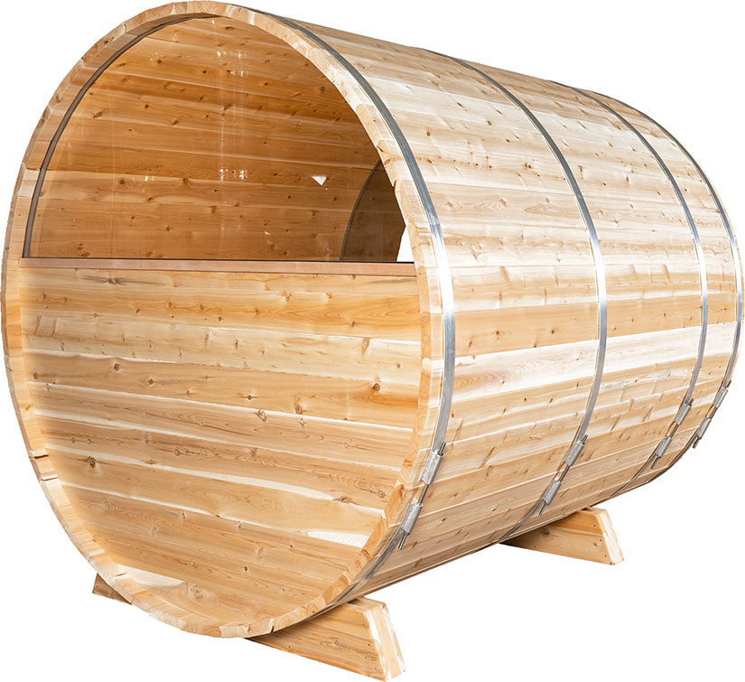ZiahCare's Dundalk Serenity MP 4 Person Outdoor Barrel Sauna Kit Mockup Image 3