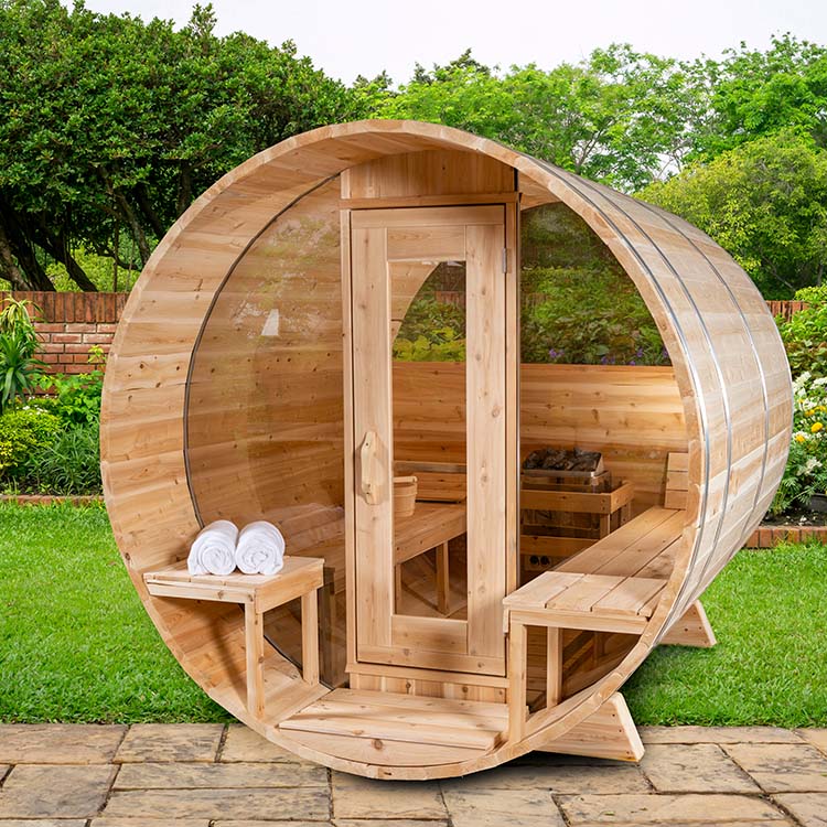 ZiahCare's Dundalk Serenity MP 4 Person Outdoor Barrel Sauna Kit Mockup Image 7