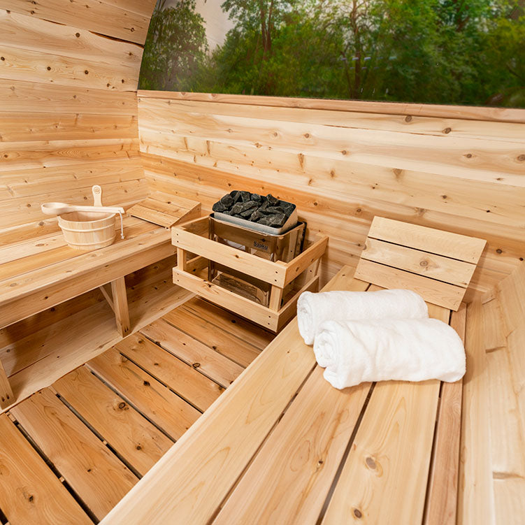 ZiahCare's Dundalk Serenity MP 4 Person Outdoor Barrel Sauna Kit Mockup Image 15