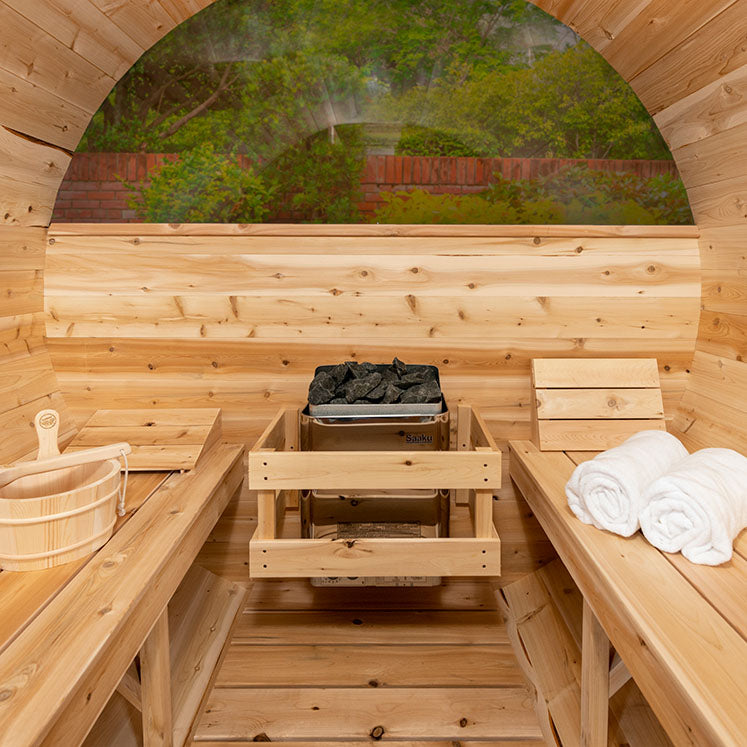 ZiahCare's Dundalk Serenity MP 4 Person Outdoor Barrel Sauna Kit Mockup Image 13