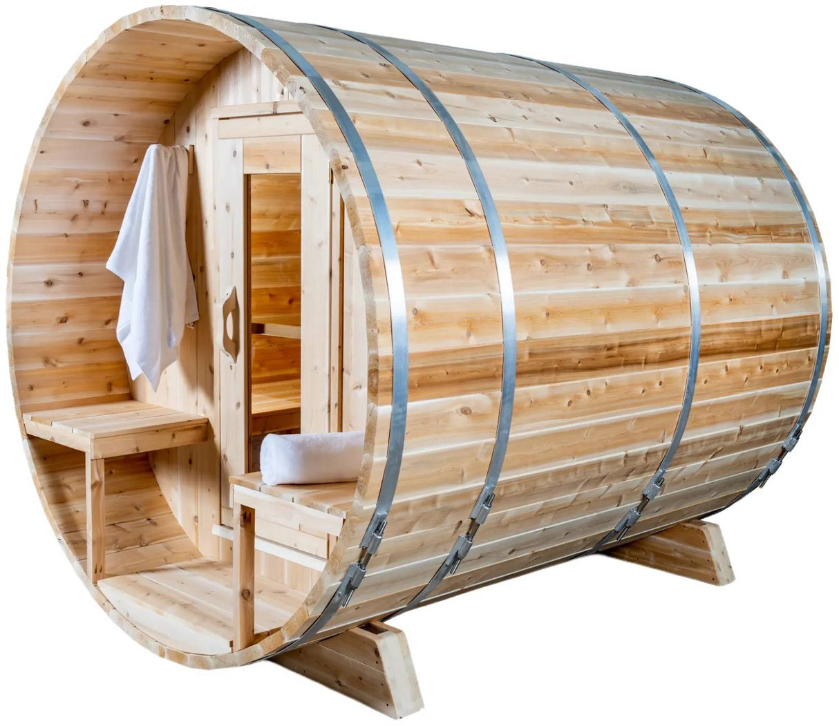 ZiahCare's Dundalk Serenity 4 Person Outdoor Barrel Sauna Kit Mockup Image 3
