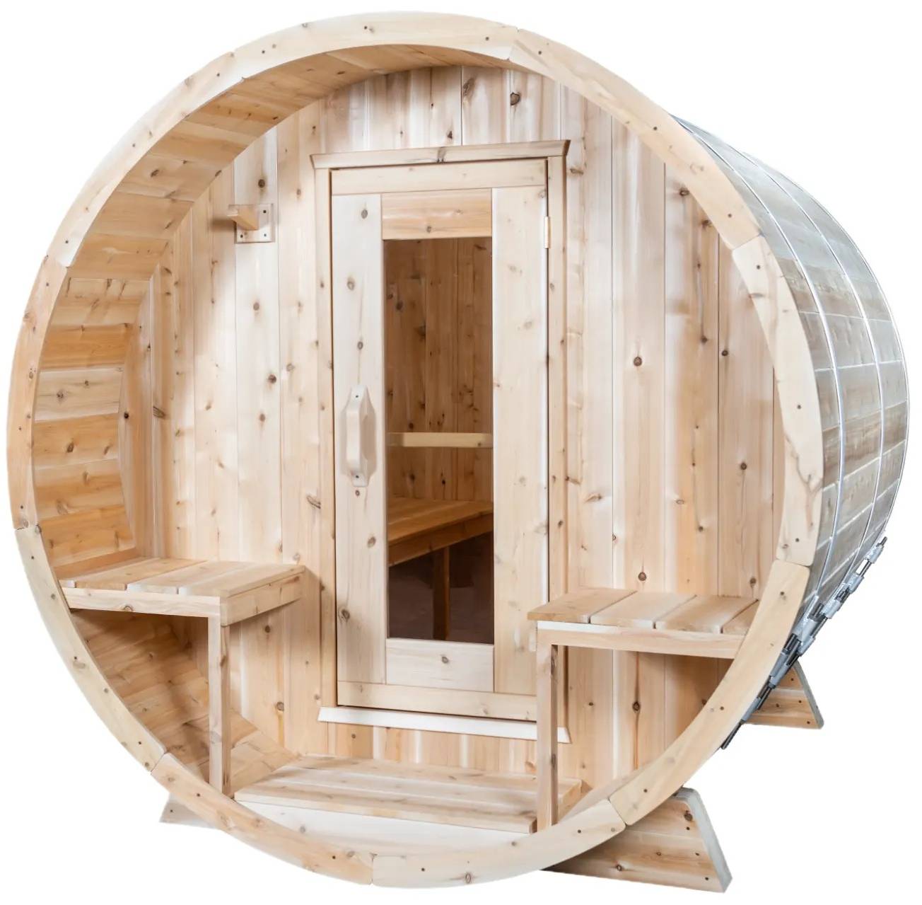 ZiahCare's Dundalk Serenity 4 Person Outdoor Barrel Sauna Kit Mockup Image 4