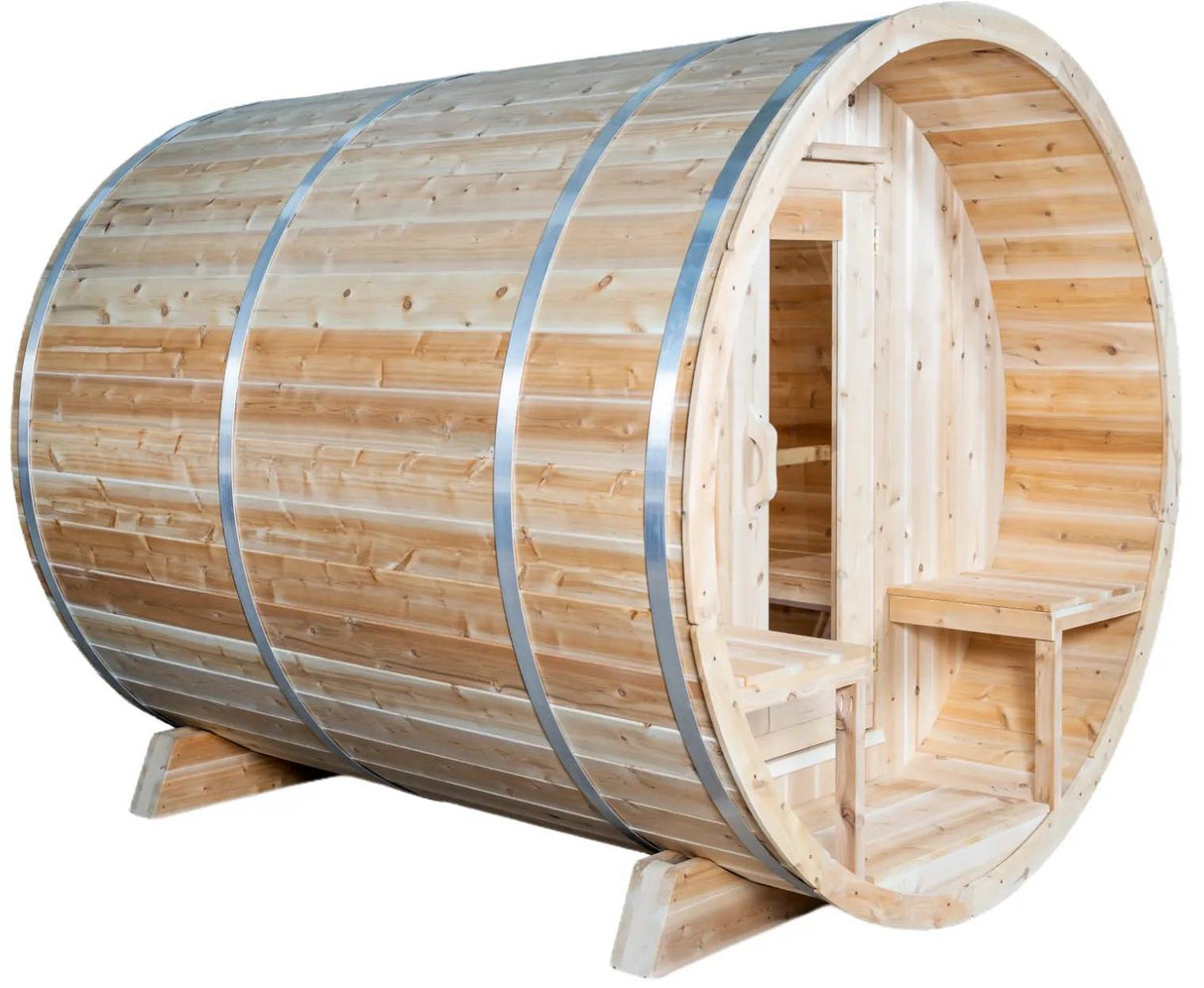 ZiahCare's Dundalk Serenity 4 Person Outdoor Barrel Sauna Kit Mockup Image 5