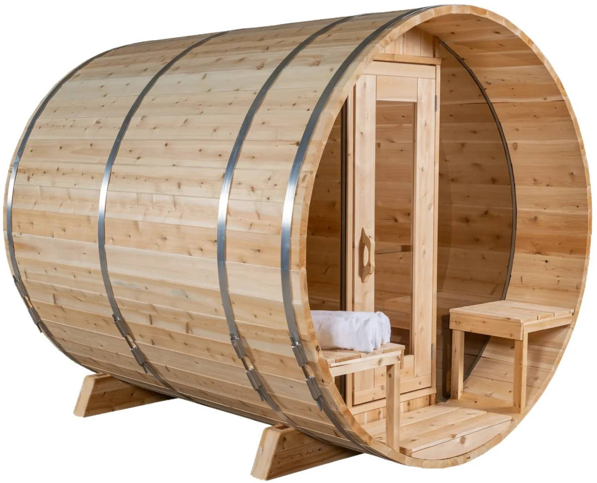 ZiahCare's Dundalk Serenity 4 Person Outdoor Barrel Sauna Kit Mockup Image 9
