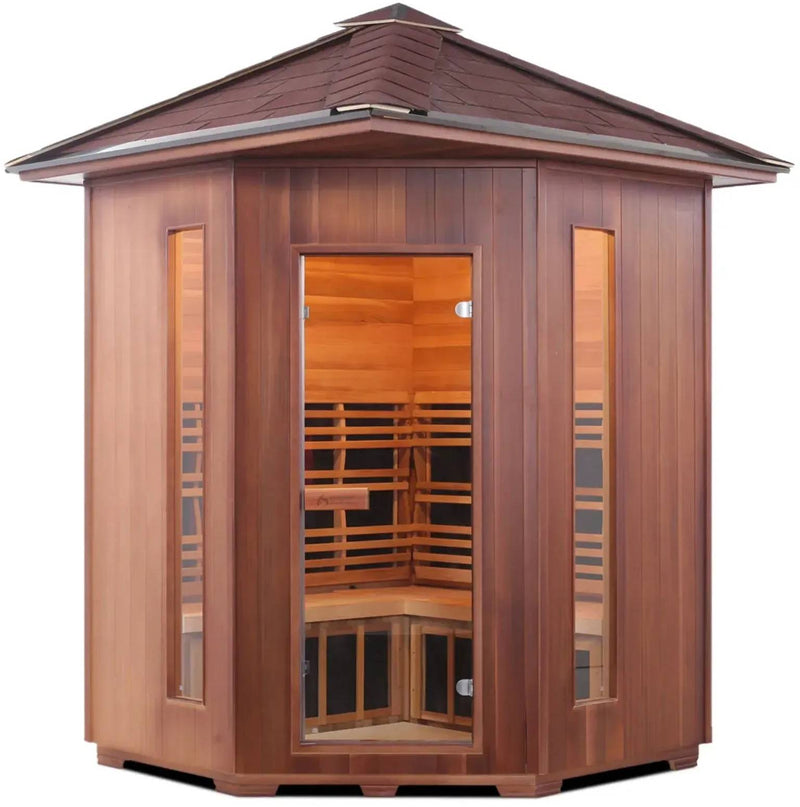 ZiahCare's Enlighten Rustic 4 Person Infrared Corner Sauna Mockup Image 4